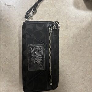 Coach Poppy Black and Gray Wristlet with Silver Zipper